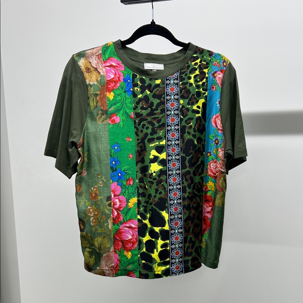 Floral and Leopard Print Short Sleeve Tee